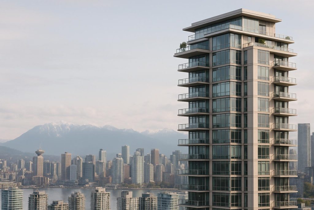 Sleek Vancouver condo building with large windows in soft daylight, representing vancouver condos.