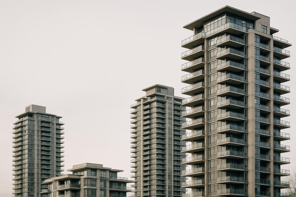 Modern condo buildings illustrate Burnaby housing trends near Vancouver real estate.