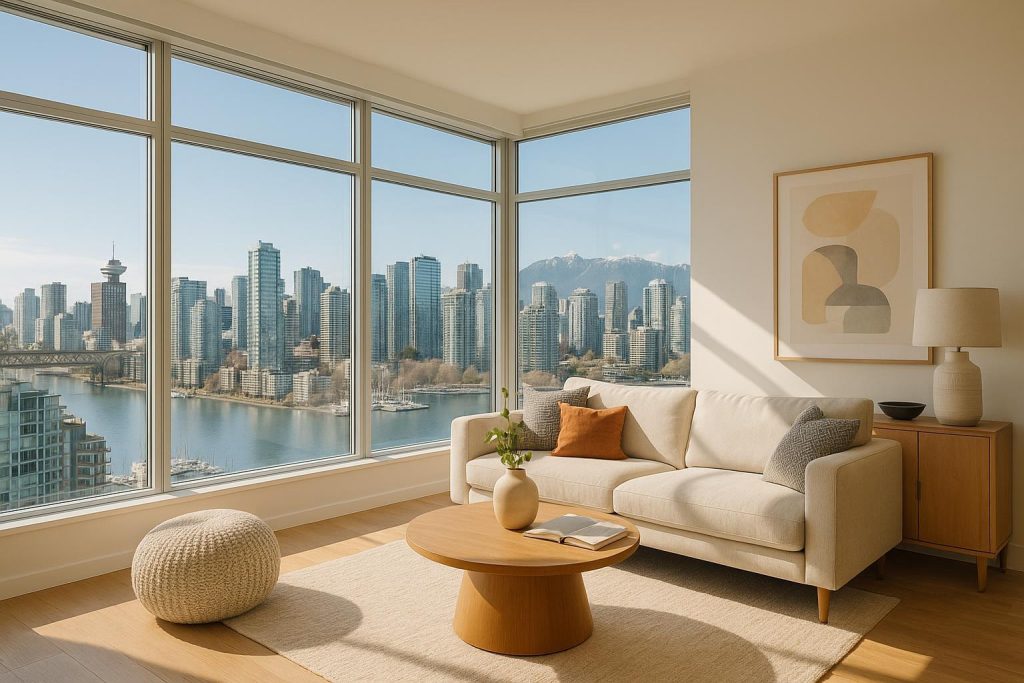 Bright interior of a top-floor condo highlighting a luxury condo option with panoramic city views.
