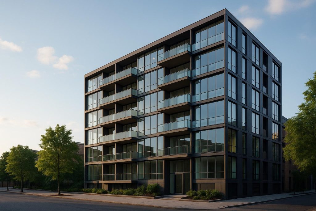 Urban building showcasing a refined modern design balancing aesthetics and practicality.