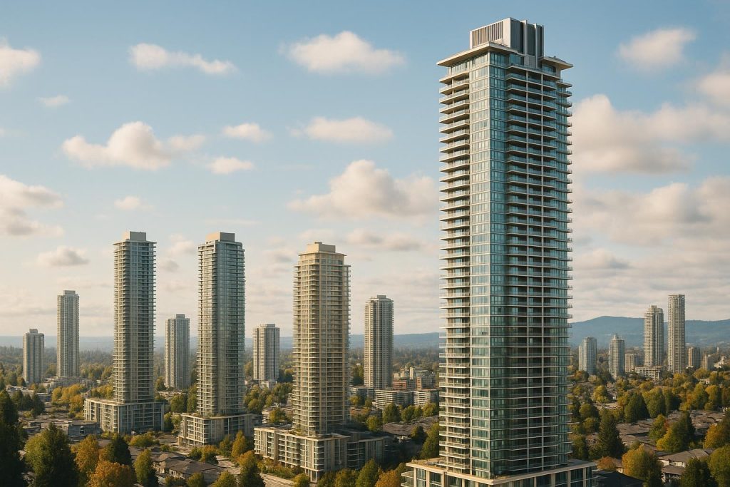 Modern high-rise skyline in Burnaby referencing presale Burnaby condos.