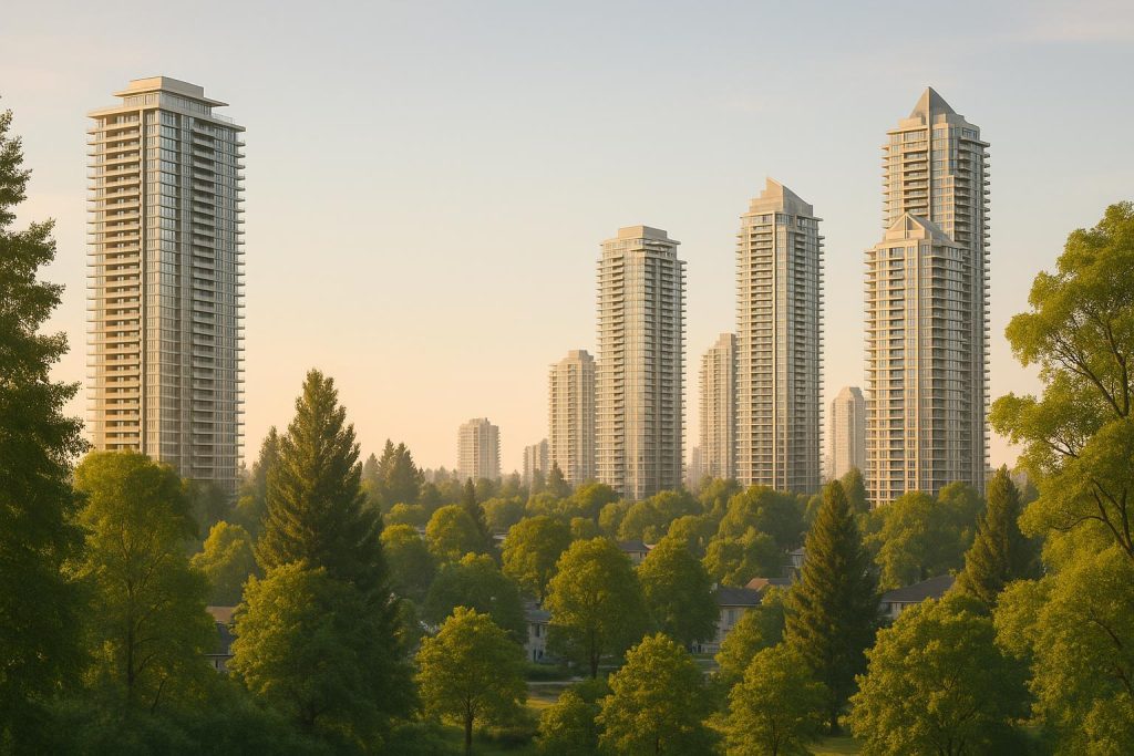 High-rise Burnaby condos and greenery, illustrating the Burnaby condo market.