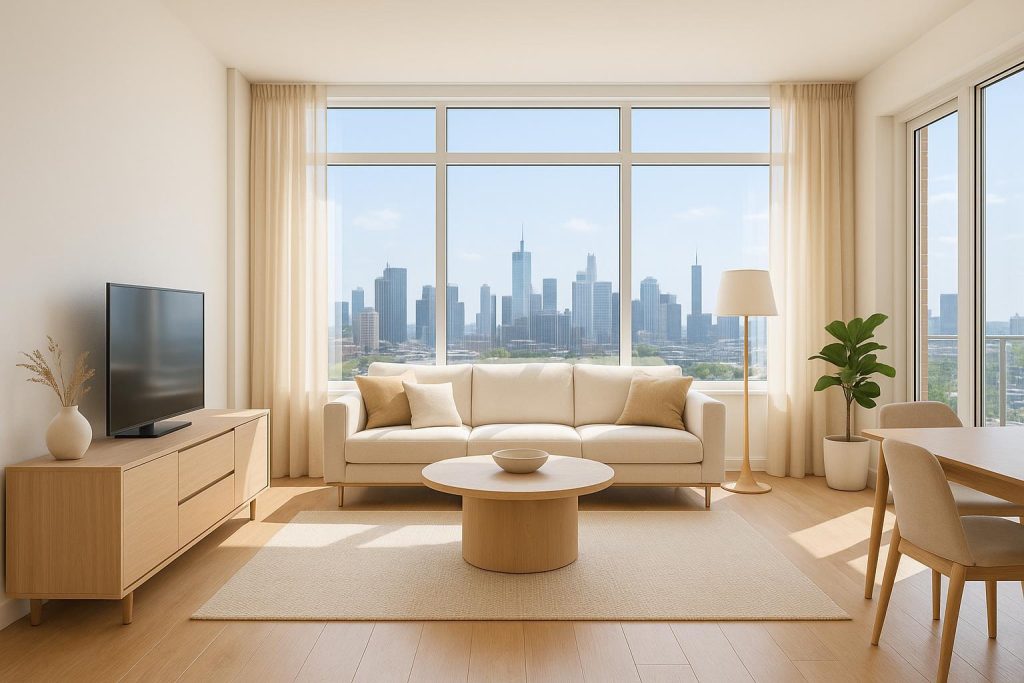 Bright modern apartment interior in a luxury multi-family building
