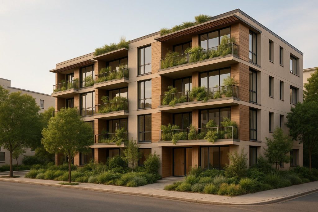 Eco-friendly new build showcasing exclusive living spaces with a focus on community.