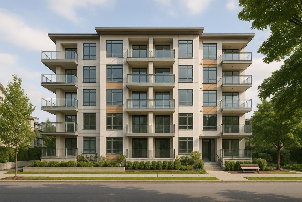 Modern mid-rise building in Vancouver, reflecting typical new builds Vancouver style.