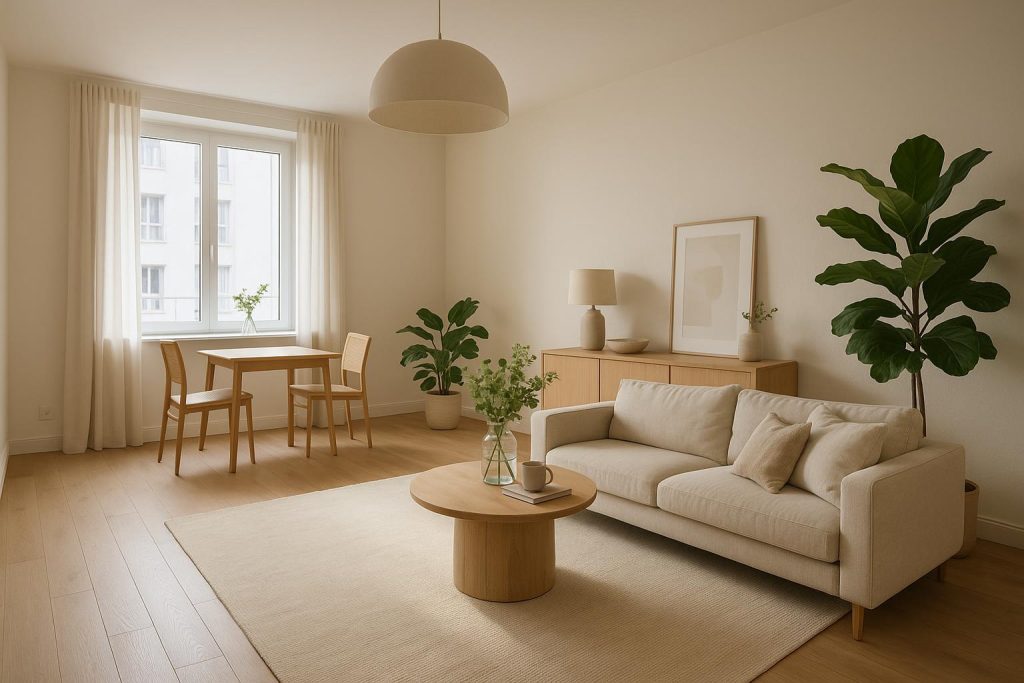 Bright, modern apartment interior highlighting sustainable living spaces with natural light.
