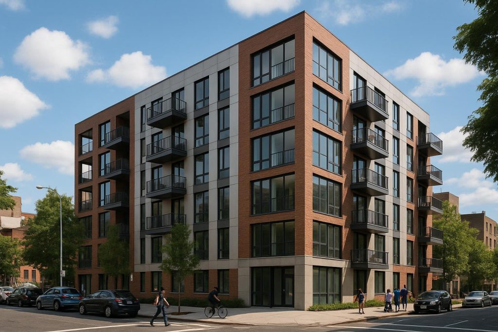 Modern multi-family housing showcasing sustainable urban living.