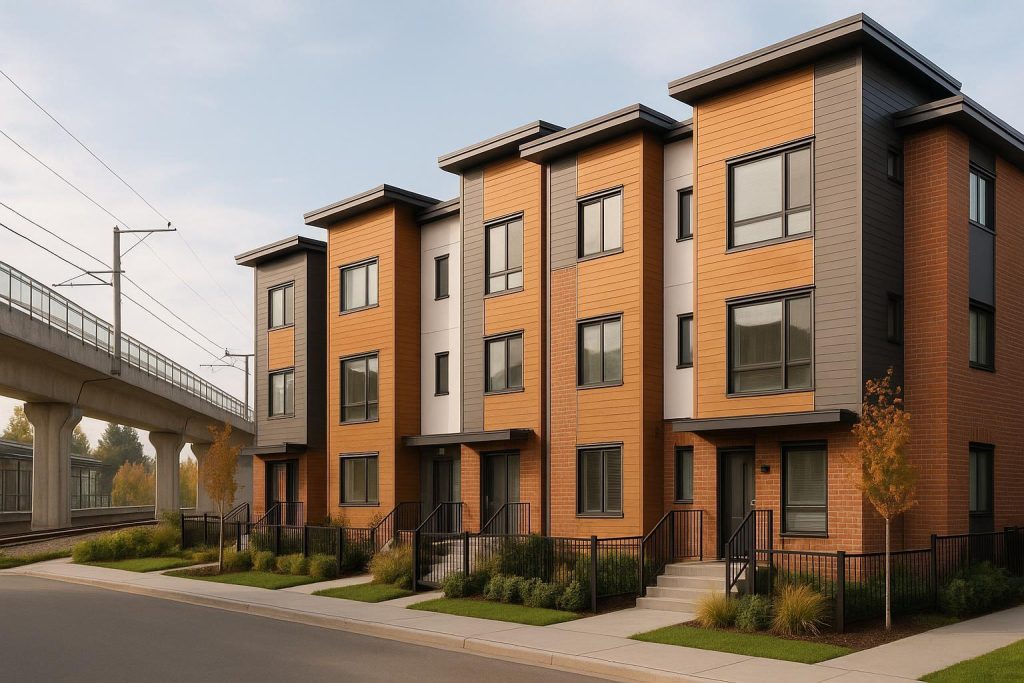 Modern townhouse complex in a Burnaby neighbourhood near public transit.