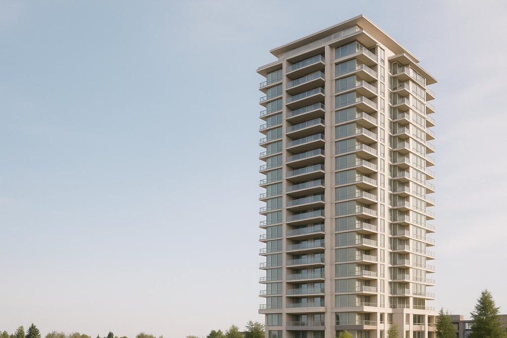 Modern building in presale Burnaby highlighting new property warranty.