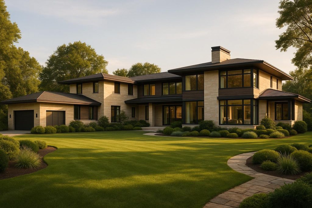 A modern exclusive estate design under natural daylight.