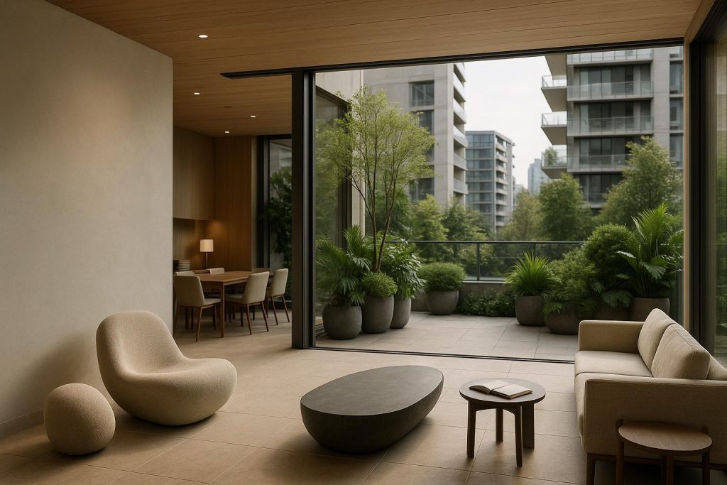 Refined lounge and terrace illustrating premium condo amenities