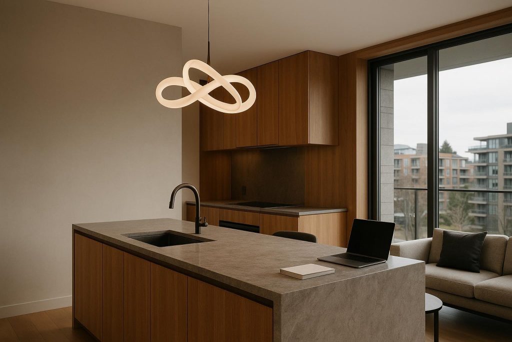 Refined interior details and natural light in a luxury condo.