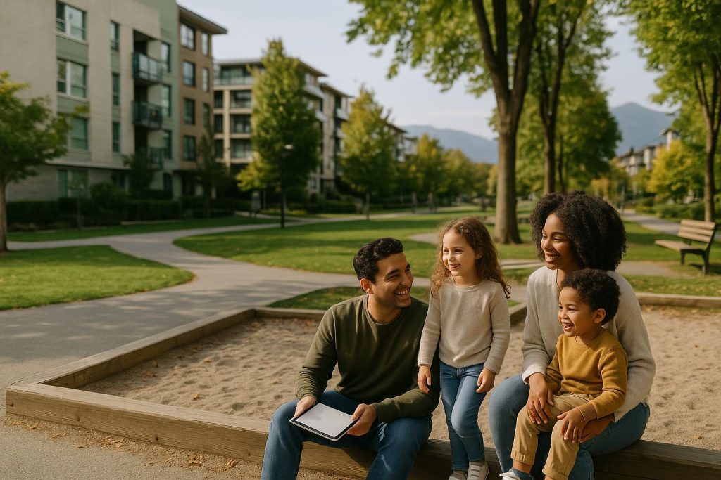 Family enjoying a park in a welcoming Vancouver neighbourhood